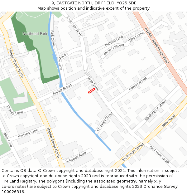 9, EASTGATE NORTH, DRIFFIELD, YO25 6DE: Location map and indicative extent of plot