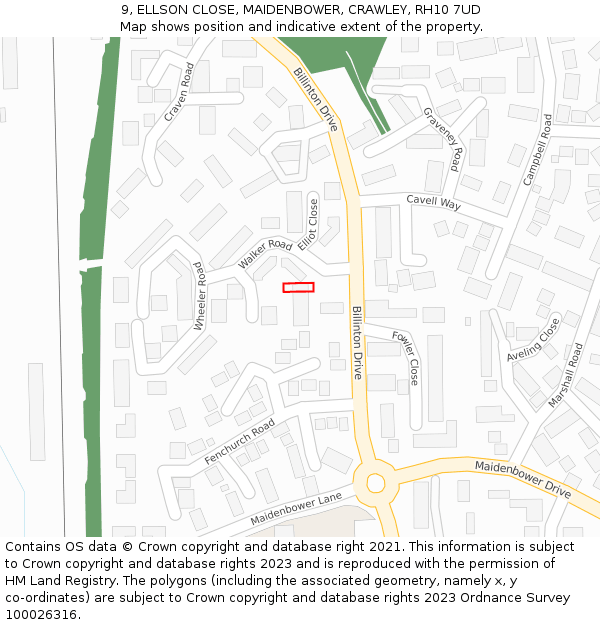 9, ELLSON CLOSE, MAIDENBOWER, CRAWLEY, RH10 7UD: Location map and indicative extent of plot
