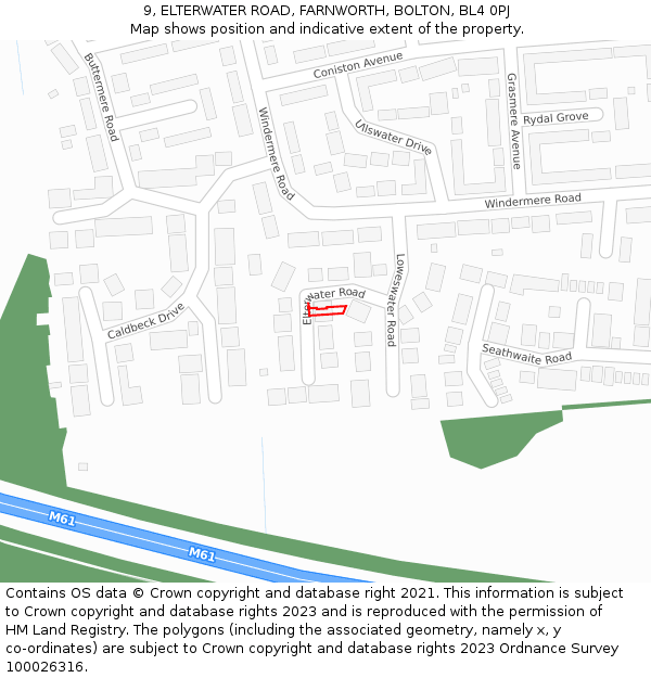 9, ELTERWATER ROAD, FARNWORTH, BOLTON, BL4 0PJ: Location map and indicative extent of plot