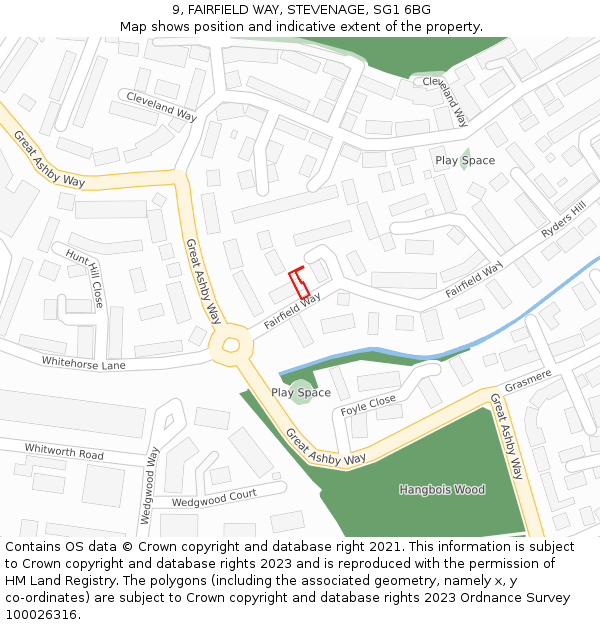 9, FAIRFIELD WAY, STEVENAGE, SG1 6BG: Location map and indicative extent of plot