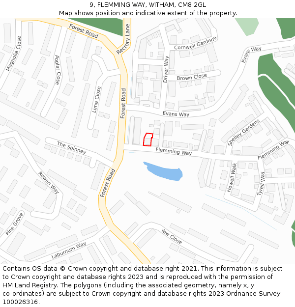 9, FLEMMING WAY, WITHAM, CM8 2GL: Location map and indicative extent of plot