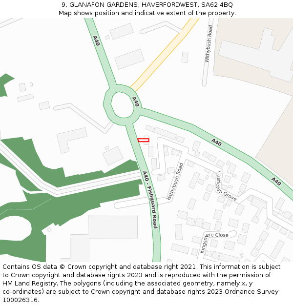 9, GLANAFON GARDENS, HAVERFORDWEST, SA62 4BQ: Location map and indicative extent of plot