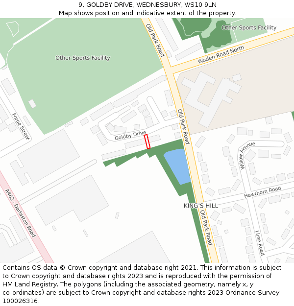 9, GOLDBY DRIVE, WEDNESBURY, WS10 9LN: Location map and indicative extent of plot