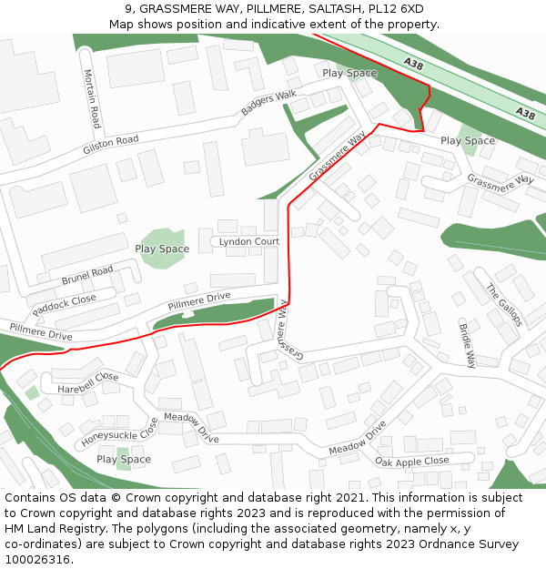 9, GRASSMERE WAY, PILLMERE, SALTASH, PL12 6XD: Location map and indicative extent of plot