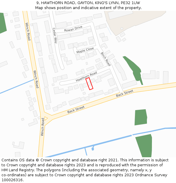 9, HAWTHORN ROAD, GAYTON, KING'S LYNN, PE32 1UW: Location map and indicative extent of plot