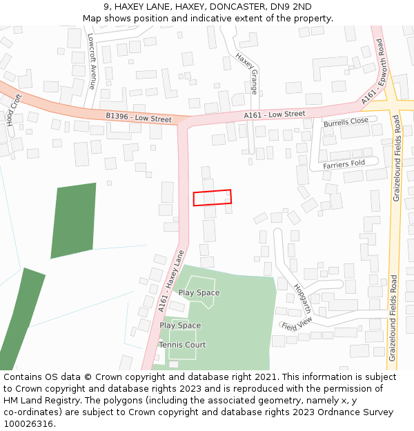 9, HAXEY LANE, HAXEY, DONCASTER, DN9 2ND: Location map and indicative extent of plot