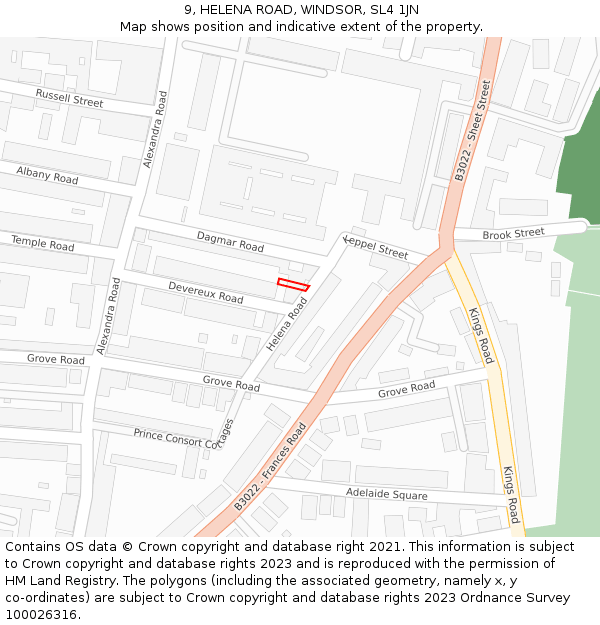 9, HELENA ROAD, WINDSOR, SL4 1JN: Location map and indicative extent of plot