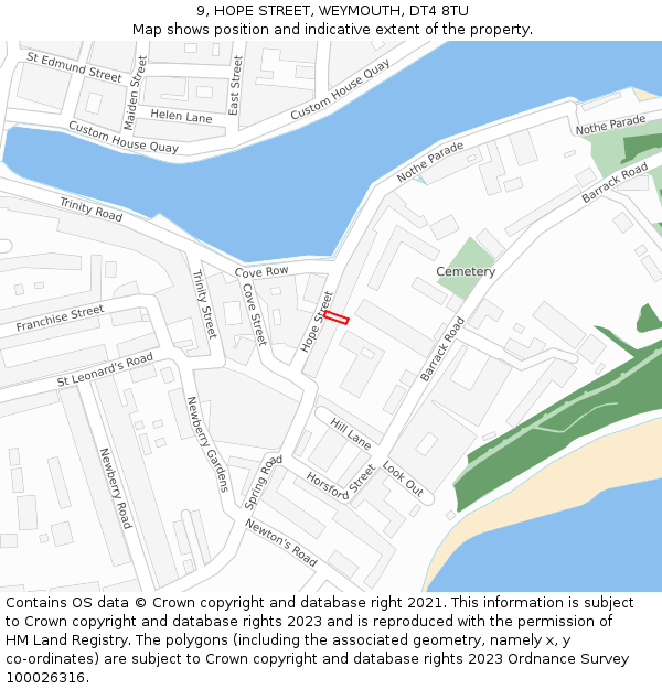 9, HOPE STREET, WEYMOUTH, DT4 8TU: Location map and indicative extent of plot