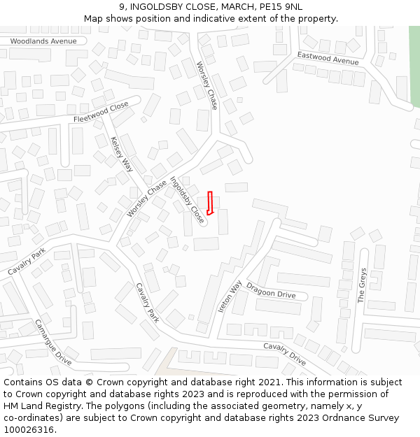 9, INGOLDSBY CLOSE, MARCH, PE15 9NL: Location map and indicative extent of plot
