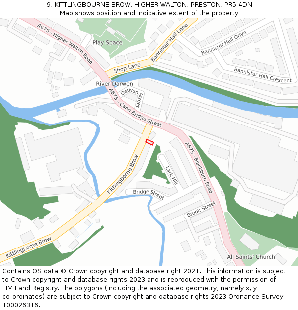 9, KITTLINGBOURNE BROW, HIGHER WALTON, PRESTON, PR5 4DN: Location map and indicative extent of plot
