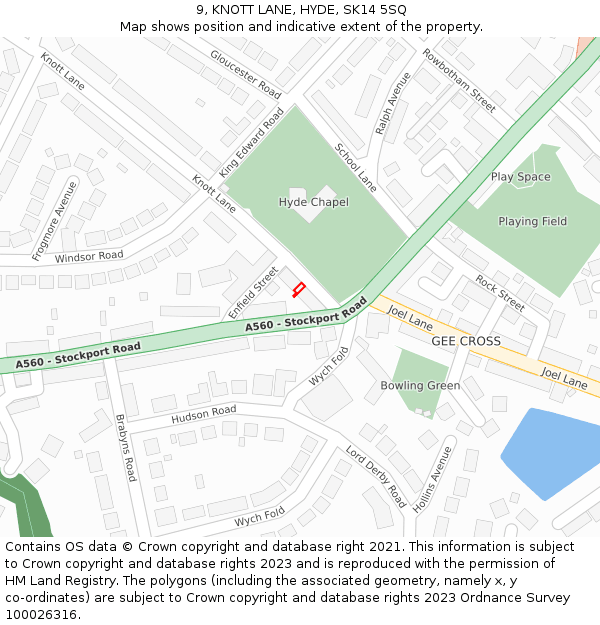 9, KNOTT LANE, HYDE, SK14 5SQ: Location map and indicative extent of plot