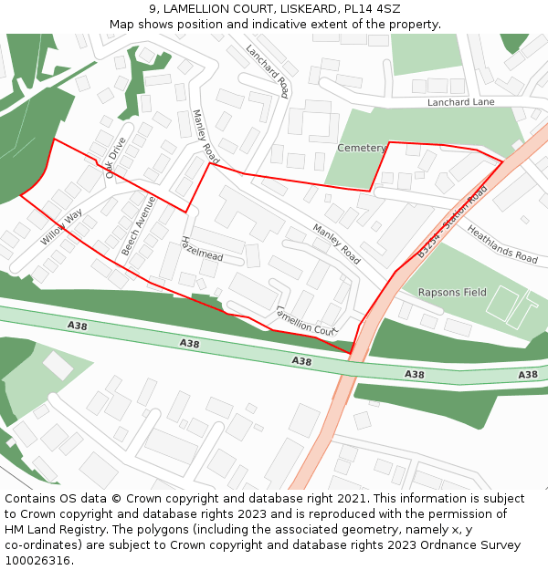 9, LAMELLION COURT, LISKEARD, PL14 4SZ: Location map and indicative extent of plot