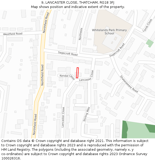 9, LANCASTER CLOSE, THATCHAM, RG18 3FJ: Location map and indicative extent of plot