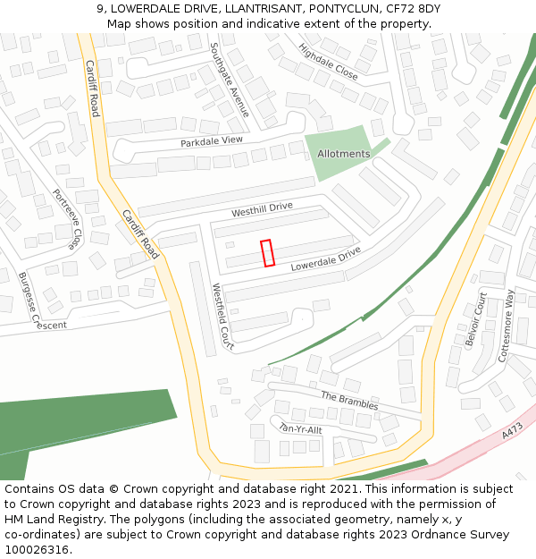 9, LOWERDALE DRIVE, LLANTRISANT, PONTYCLUN, CF72 8DY: Location map and indicative extent of plot