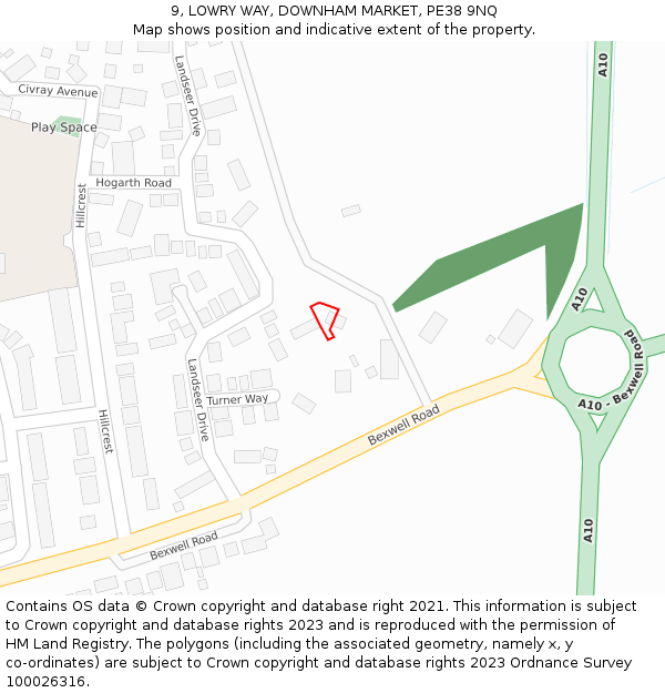 9, LOWRY WAY, DOWNHAM MARKET, PE38 9NQ: Location map and indicative extent of plot
