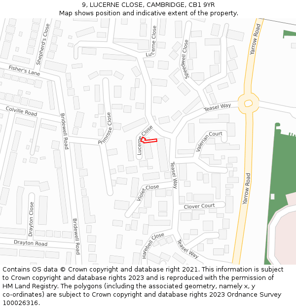 9, LUCERNE CLOSE, CAMBRIDGE, CB1 9YR: Location map and indicative extent of plot