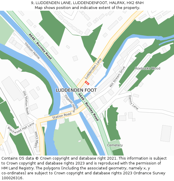 9, LUDDENDEN LANE, LUDDENDENFOOT, HALIFAX, HX2 6NH: Location map and indicative extent of plot