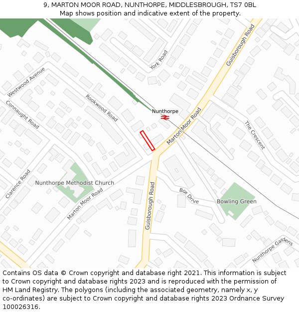 9, MARTON MOOR ROAD, NUNTHORPE, MIDDLESBROUGH, TS7 0BL: Location map and indicative extent of plot