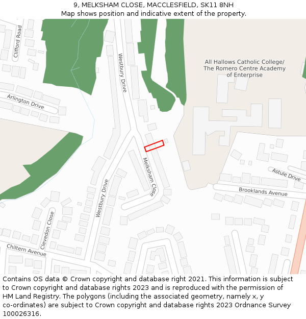 9, MELKSHAM CLOSE, MACCLESFIELD, SK11 8NH: Location map and indicative extent of plot