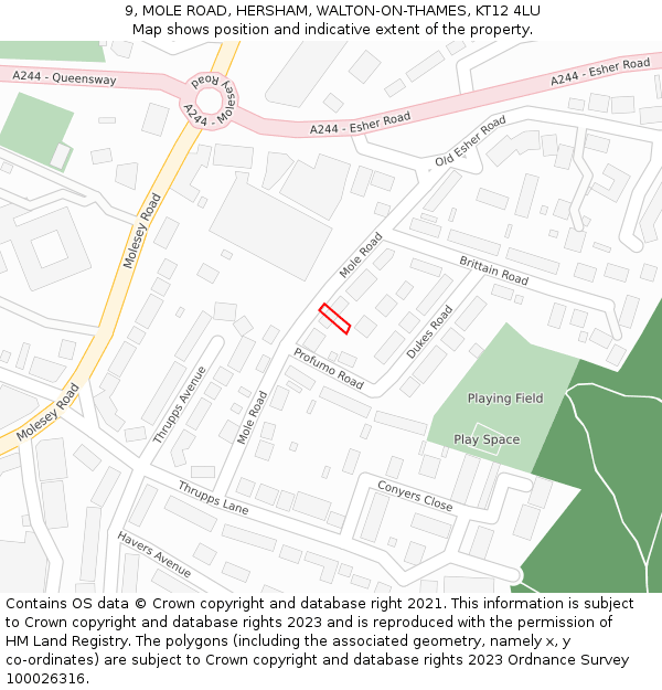 9, MOLE ROAD, HERSHAM, WALTON-ON-THAMES, KT12 4LU: Location map and indicative extent of plot