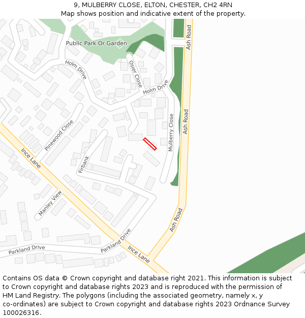 9, MULBERRY CLOSE, ELTON, CHESTER, CH2 4RN: Location map and indicative extent of plot