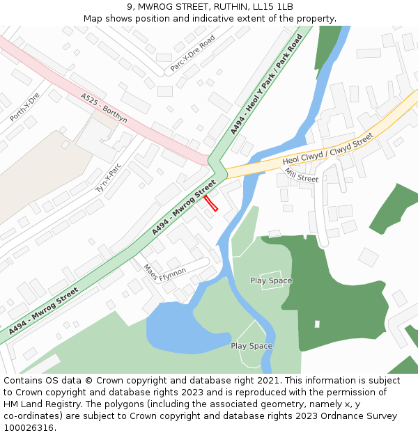 9, MWROG STREET, RUTHIN, LL15 1LB: Location map and indicative extent of plot