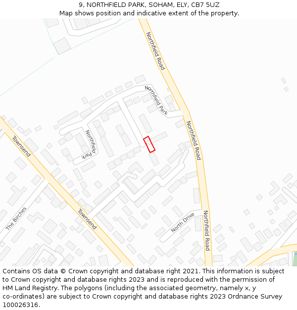 9, NORTHFIELD PARK, SOHAM, ELY, CB7 5UZ: Location map and indicative extent of plot