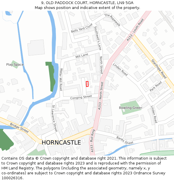 9, OLD PADDOCK COURT, HORNCASTLE, LN9 5GA: Location map and indicative extent of plot