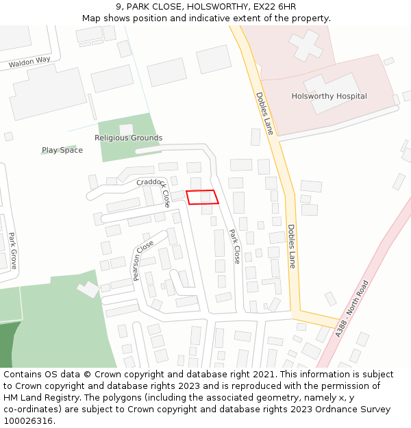 9, PARK CLOSE, HOLSWORTHY, EX22 6HR: Location map and indicative extent of plot