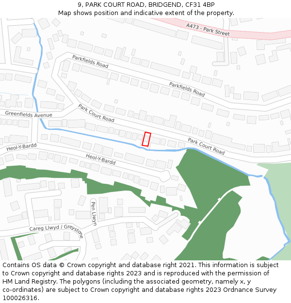 9, PARK COURT ROAD, BRIDGEND, CF31 4BP: Location map and indicative extent of plot