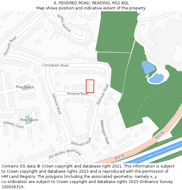 9, PENDRED ROAD, READING, RG2 8QL: Location map and indicative extent of plot