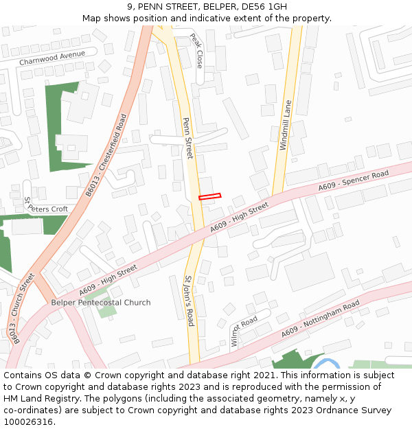 9, PENN STREET, BELPER, DE56 1GH: Location map and indicative extent of plot