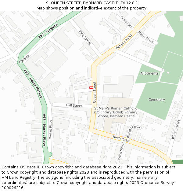9, QUEEN STREET, BARNARD CASTLE, DL12 8JF: Location map and indicative extent of plot