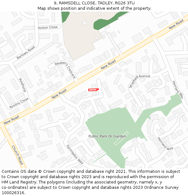 9, RAMSDELL CLOSE, TADLEY, RG26 3TU: Location map and indicative extent of plot