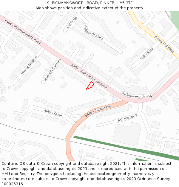 9, RICKMANSWORTH ROAD, PINNER, HA5 3TE: Location map and indicative extent of plot