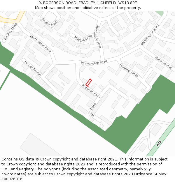 9, ROGERSON ROAD, FRADLEY, LICHFIELD, WS13 8PE: Location map and indicative extent of plot