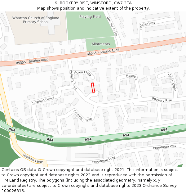 9, ROOKERY RISE, WINSFORD, CW7 3EA: Location map and indicative extent of plot