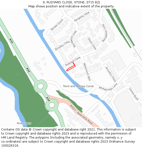 9, RUDYARD CLOSE, STONE, ST15 8ZJ: Location map and indicative extent of plot