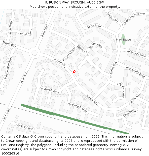 9, RUSKIN WAY, BROUGH, HU15 1GW: Location map and indicative extent of plot