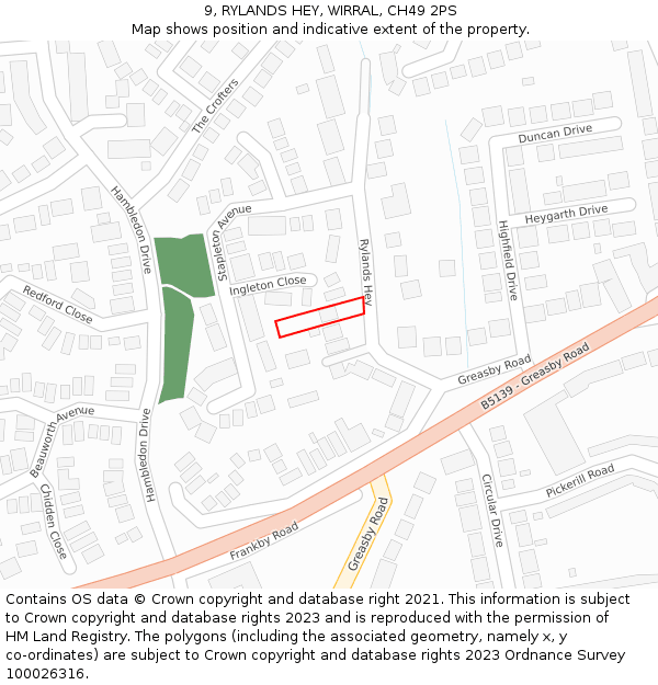 9, RYLANDS HEY, WIRRAL, CH49 2PS: Location map and indicative extent of plot