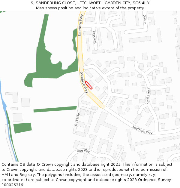 9, SANDERLING CLOSE, LETCHWORTH GARDEN CITY, SG6 4HY: Location map and indicative extent of plot