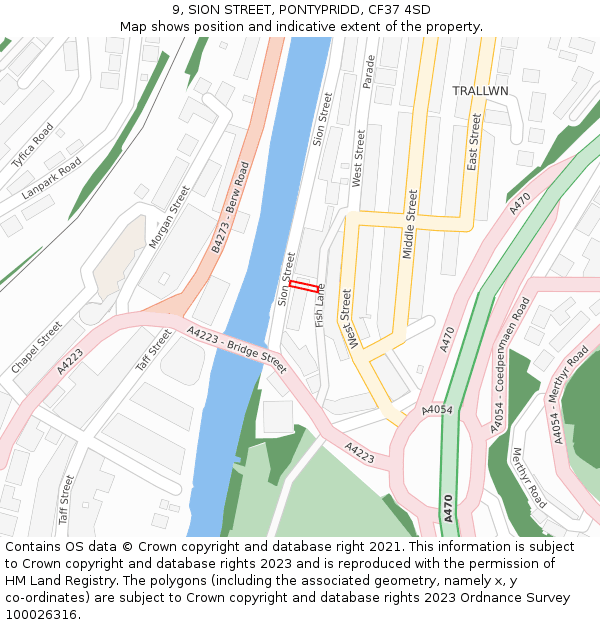 9, SION STREET, PONTYPRIDD, CF37 4SD: Location map and indicative extent of plot