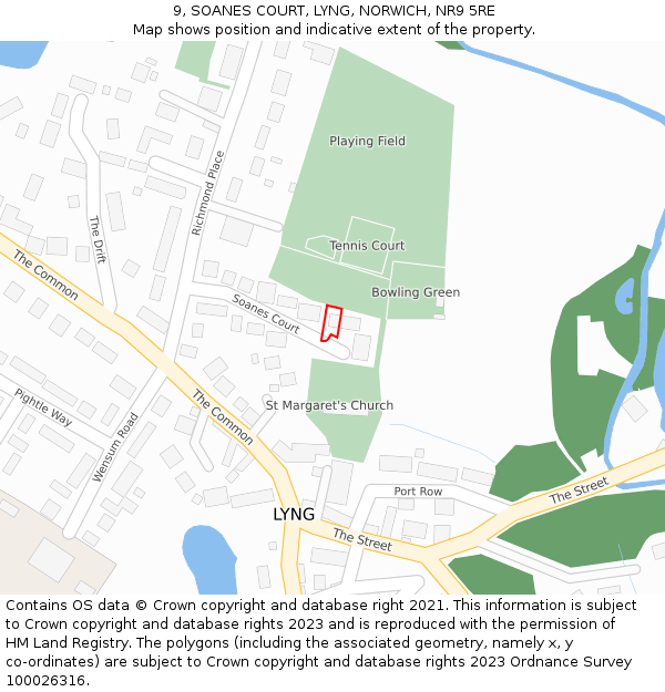 9, SOANES COURT, LYNG, NORWICH, NR9 5RE: Location map and indicative extent of plot