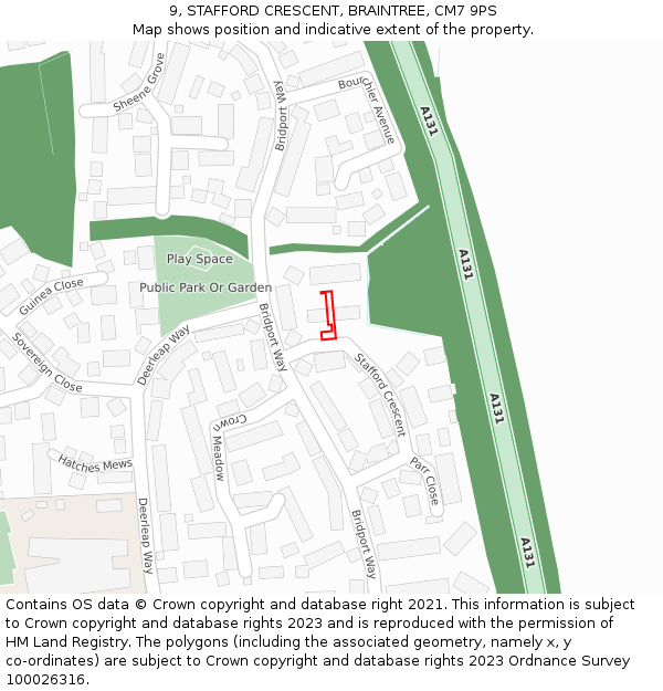 9, STAFFORD CRESCENT, BRAINTREE, CM7 9PS: Location map and indicative extent of plot