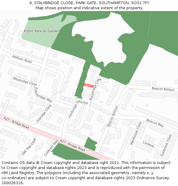 9, STALYBRIDGE CLOSE, PARK GATE, SOUTHAMPTON, SO31 7FY: Location map and indicative extent of plot