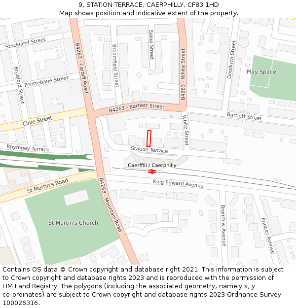 9, STATION TERRACE, CAERPHILLY, CF83 1HD: Location map and indicative extent of plot