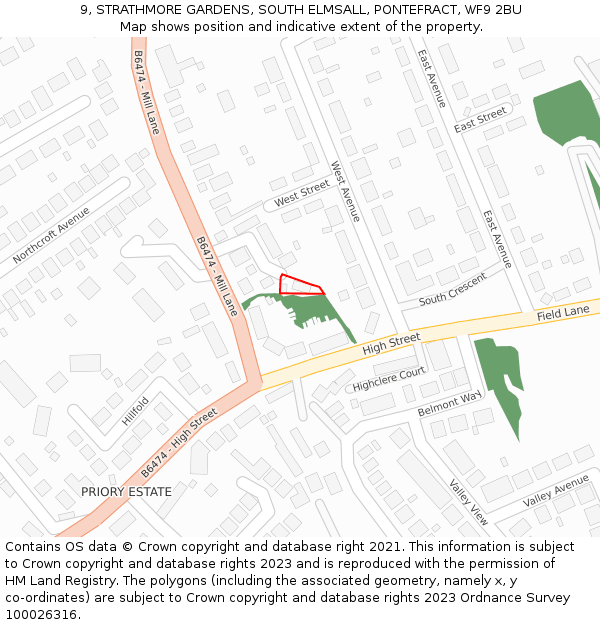 9, STRATHMORE GARDENS, SOUTH ELMSALL, PONTEFRACT, WF9 2BU: Location map and indicative extent of plot