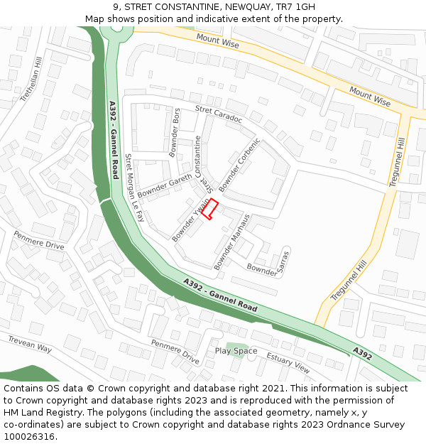 9, STRET CONSTANTINE, NEWQUAY, TR7 1GH: Location map and indicative extent of plot