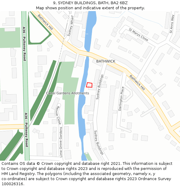 9, SYDNEY BUILDINGS, BATH, BA2 6BZ: Location map and indicative extent of plot