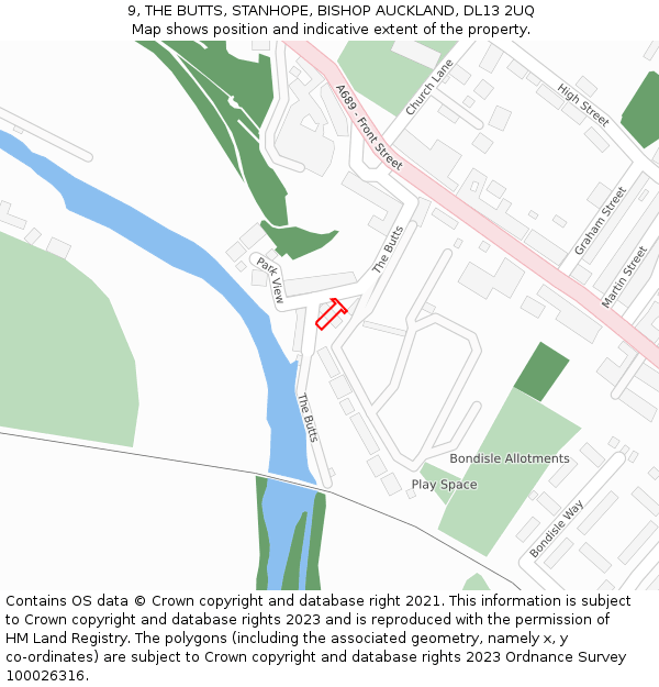 9, THE BUTTS, STANHOPE, BISHOP AUCKLAND, DL13 2UQ: Location map and indicative extent of plot